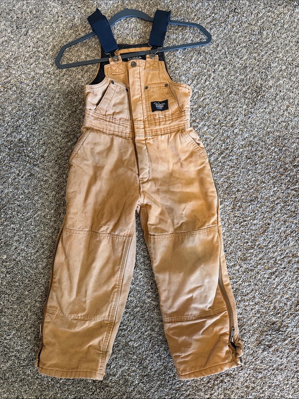 Walls Kids Tan Canvas Overalls with Black Straps